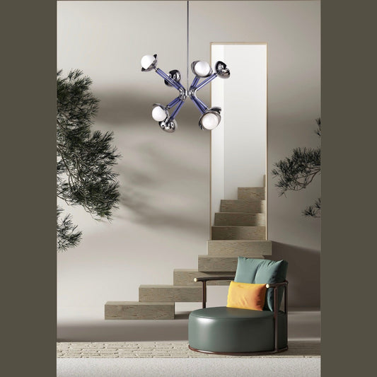 For Cosulich Interiors Modern Italian Purple Blue Glass 8-Light Nickel Sputnik