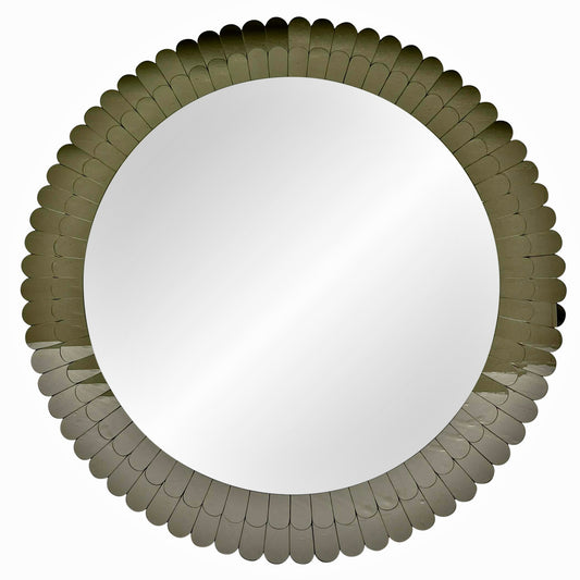 New Italian Scalloped Double Frame Smoked Bronze Gray Murano Glass Round Mirror