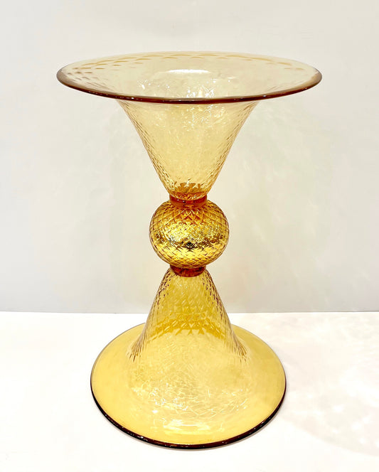 Modern Italian Gold Honeycomb Murano Glass Round Conical Hourglass Double Vase