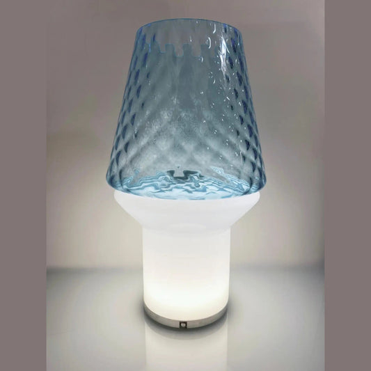 Italian Wireless Dimmable White Light Blue Glass Portable Table Lamp / Lit Vase