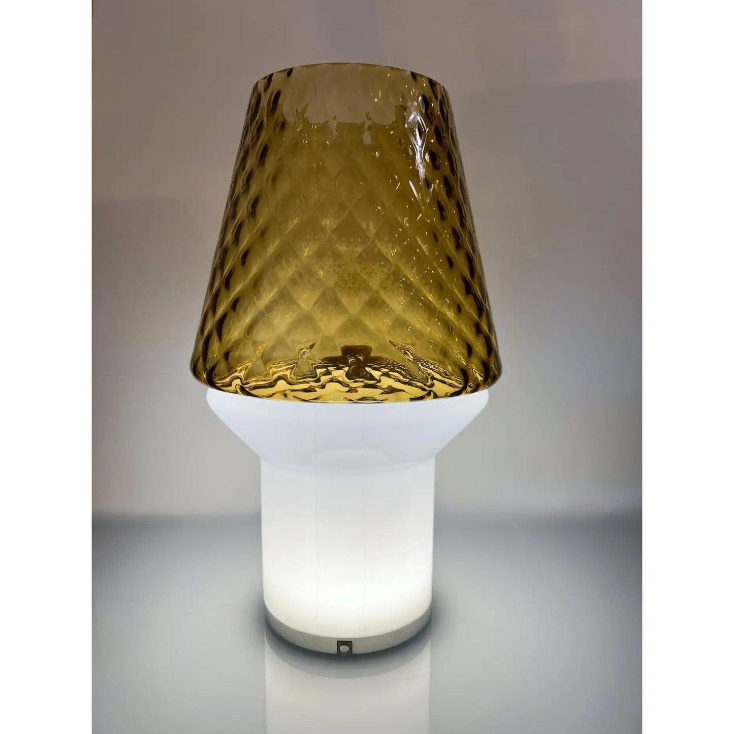 Italian Wireless Dimmable White Amber Gold Glass Portable Table Lamp/Lit Vase