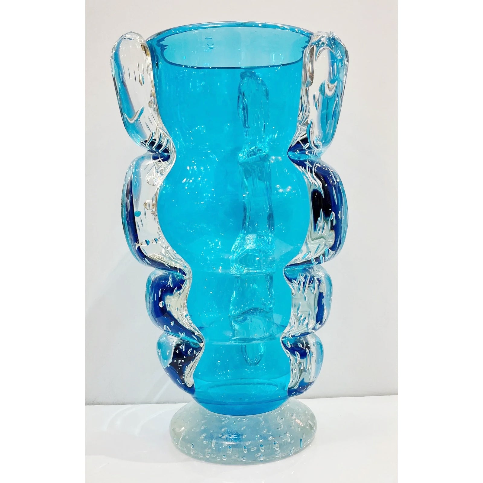 Signed Italian Sky Blue Murano Glass Vase by Flavio