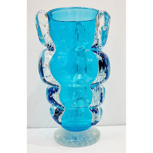 Signed Italian Sky Blue Murano Glass Vase by Flavio Costantini