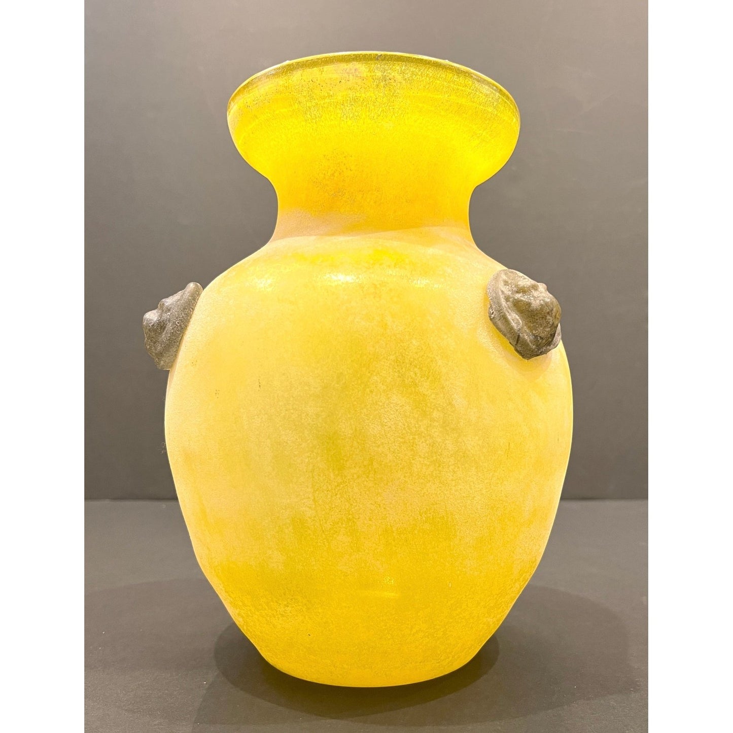 Seguso Style Italian Art Deco Style Vintage Lemon Yellow Scavo Murano Glass Vase