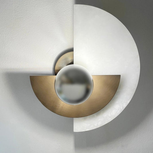 Bespoke Art Deco Style Half Moon Rotating Bronze Sconce in Alabaster