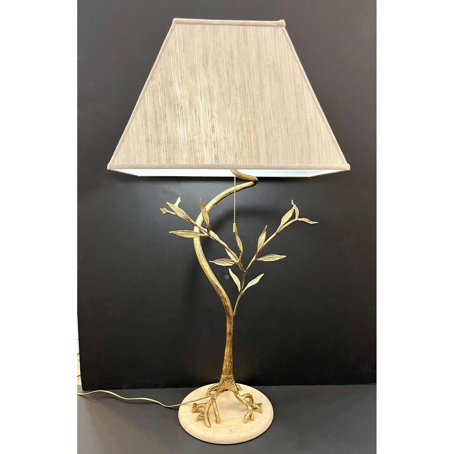 1970s Vintage French Jacques Duval Brasseur Gold Gilded Leaf Tree Lamp on Marble