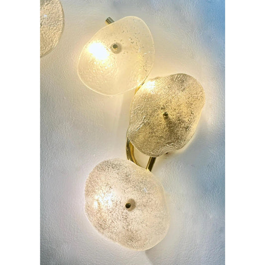 Modernist Italian Murano Glass Gray White Light Beige 3 Leaf Branch Wall Lights