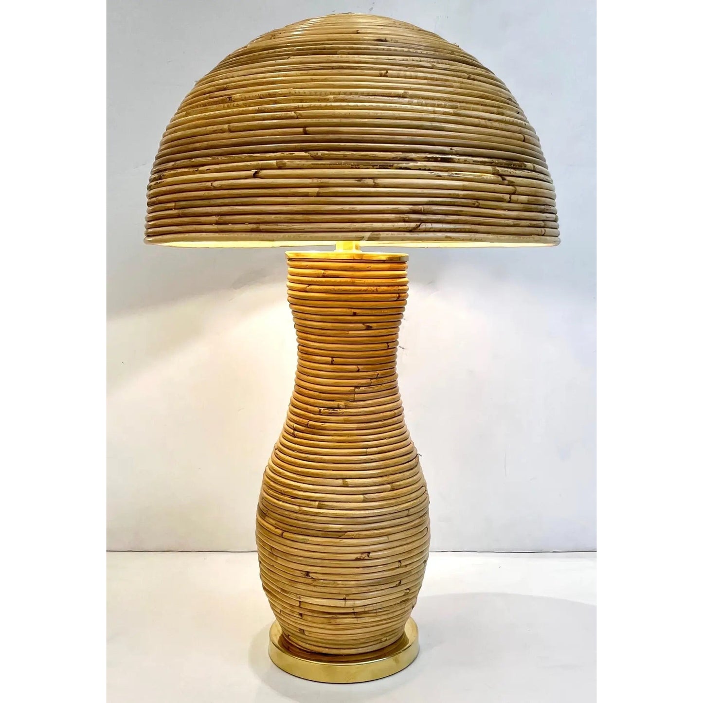 Italian Organic Modern Contemporary Brass Rattan Tall Mushroom Table/Floor Lamp