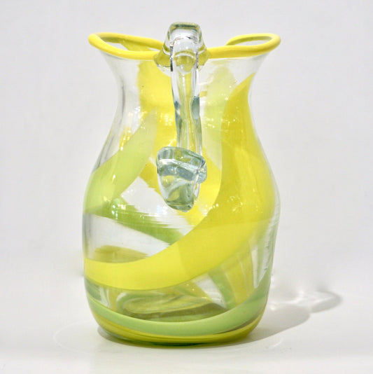 Italian Murano Glass Modern Pitcher Jug with Yellow Lime Green Filigrana