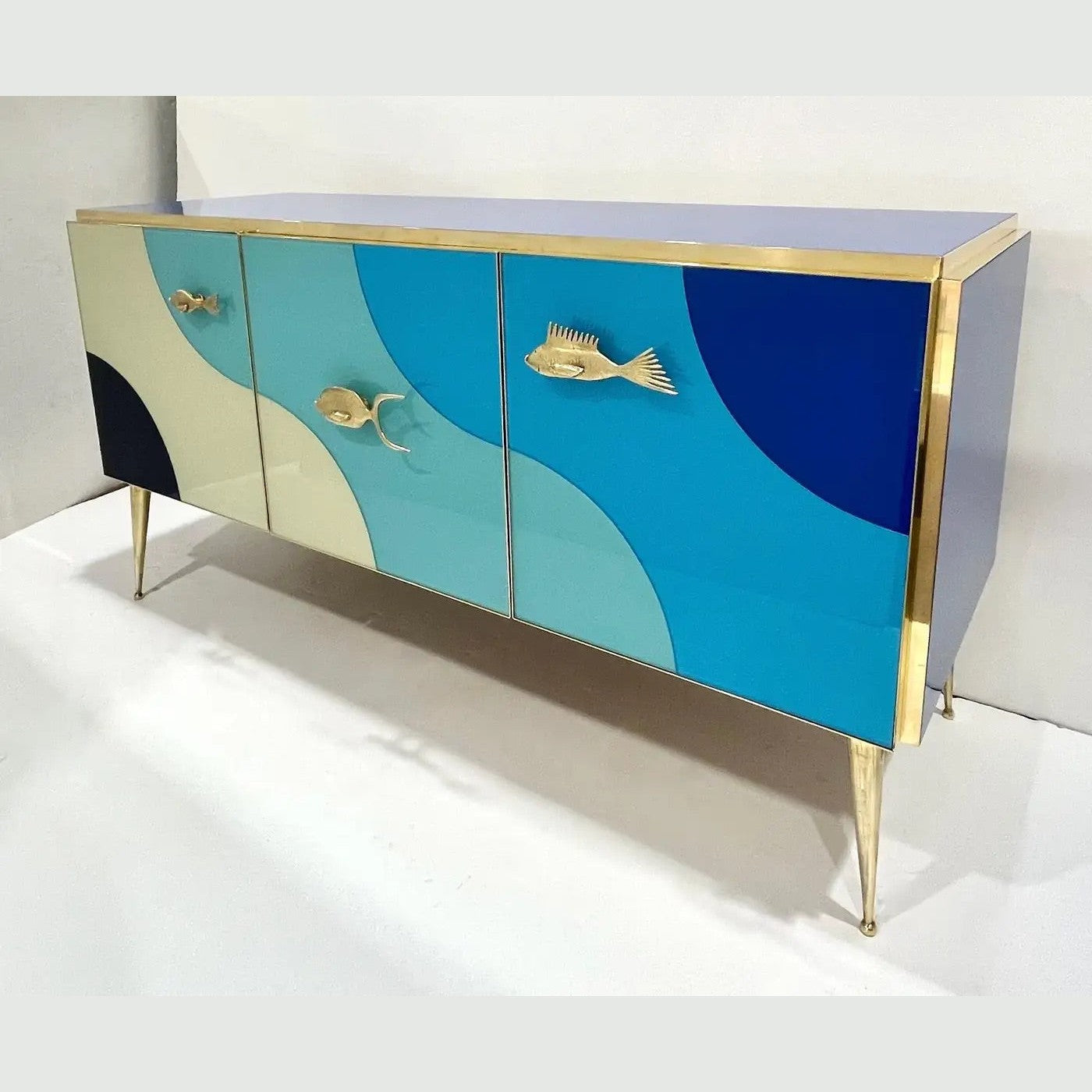 Customizable Italian Blue Ivory Glass Beach Decor Post Modern Cabinet/Sideboard