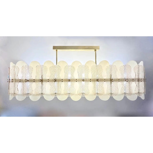 Italian Cream Ivory Crystal Gold Texture Murano Glass Oval Brass Chandelier