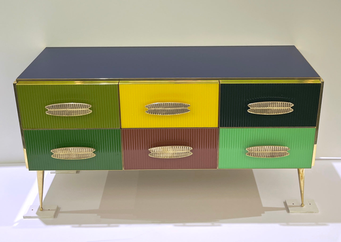 Bespoke Italian Green Yellow Brown Gray Blue Modern Brass 6-Drawer Dresser/Chest