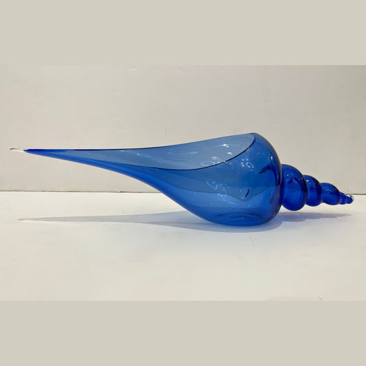 1980 Romano Donà Italian Modern Cobalt Blue Murano Art Glass Spire Shell Bowl