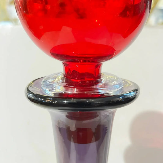 1980s Italian Bright Colorful Purple Ruby Red Murano Glass Tall Modern Bottle