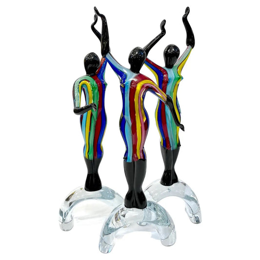 1980s Italian Colorful Murano Glass Set 3 Ballet Dancers for Cosulich Interiors