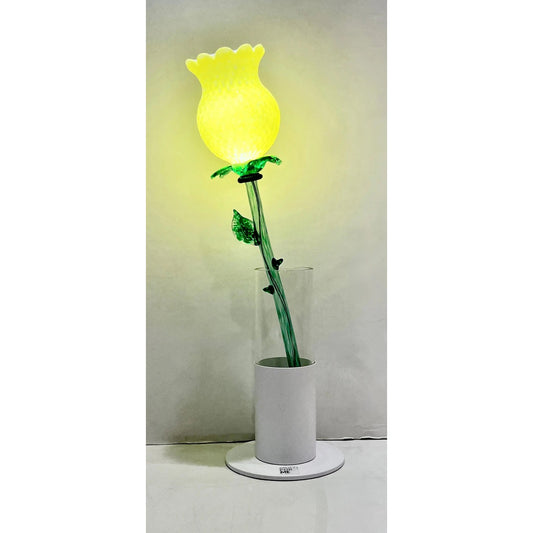 Italian Design Modern Yellow Art Glass Lit Flower Vase/Table Lamp