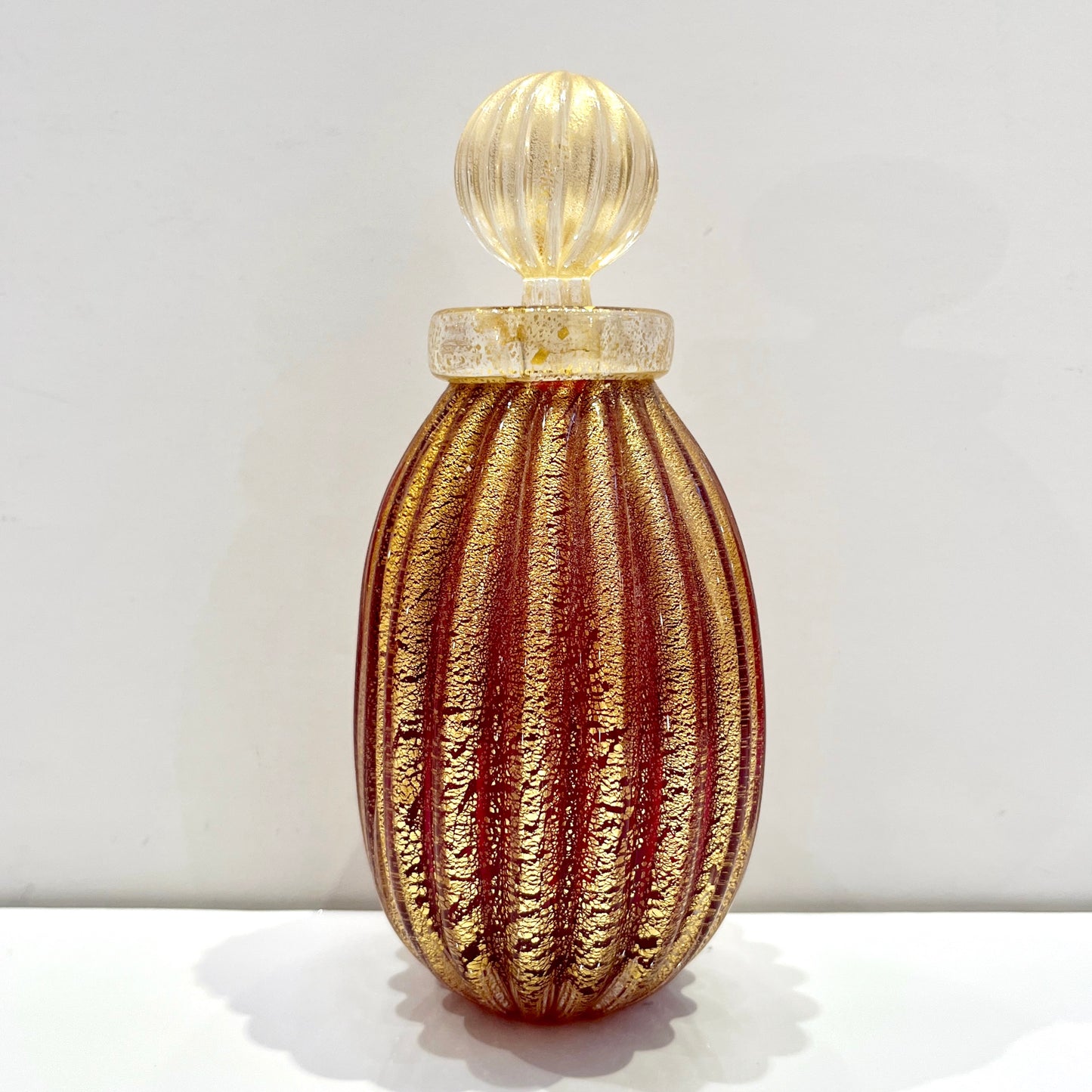 Alberto Donà 1970s Vintage Italian Crystal Gold Ruby Red Murano Glass Bottle