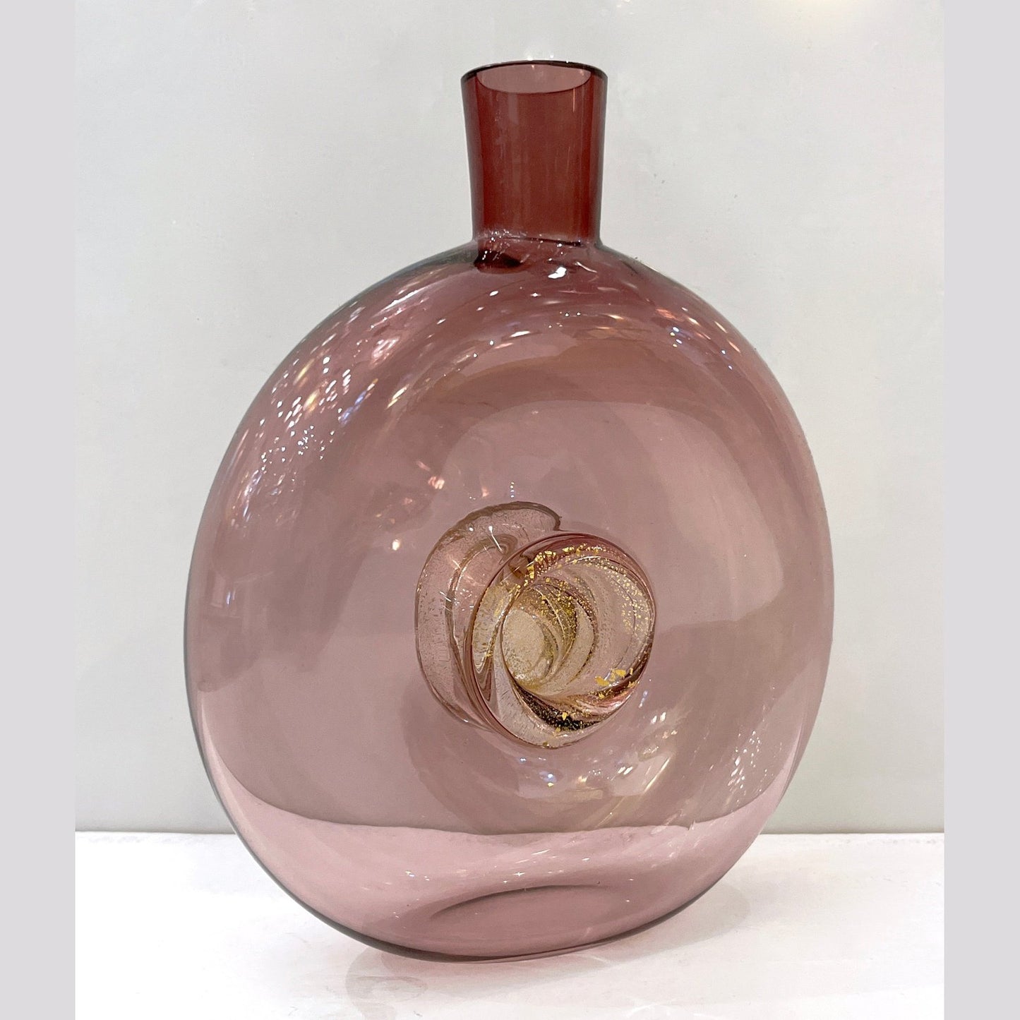 1970s Cenedese Italian Amethyst Purple Murano Glass Bottle Vase with Gold Center