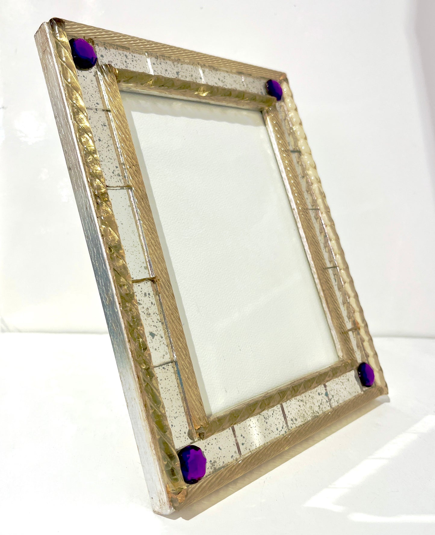 1960s Italian Vintage Mirror & Gold Twisted Murano Glass Silvered Photo Frame