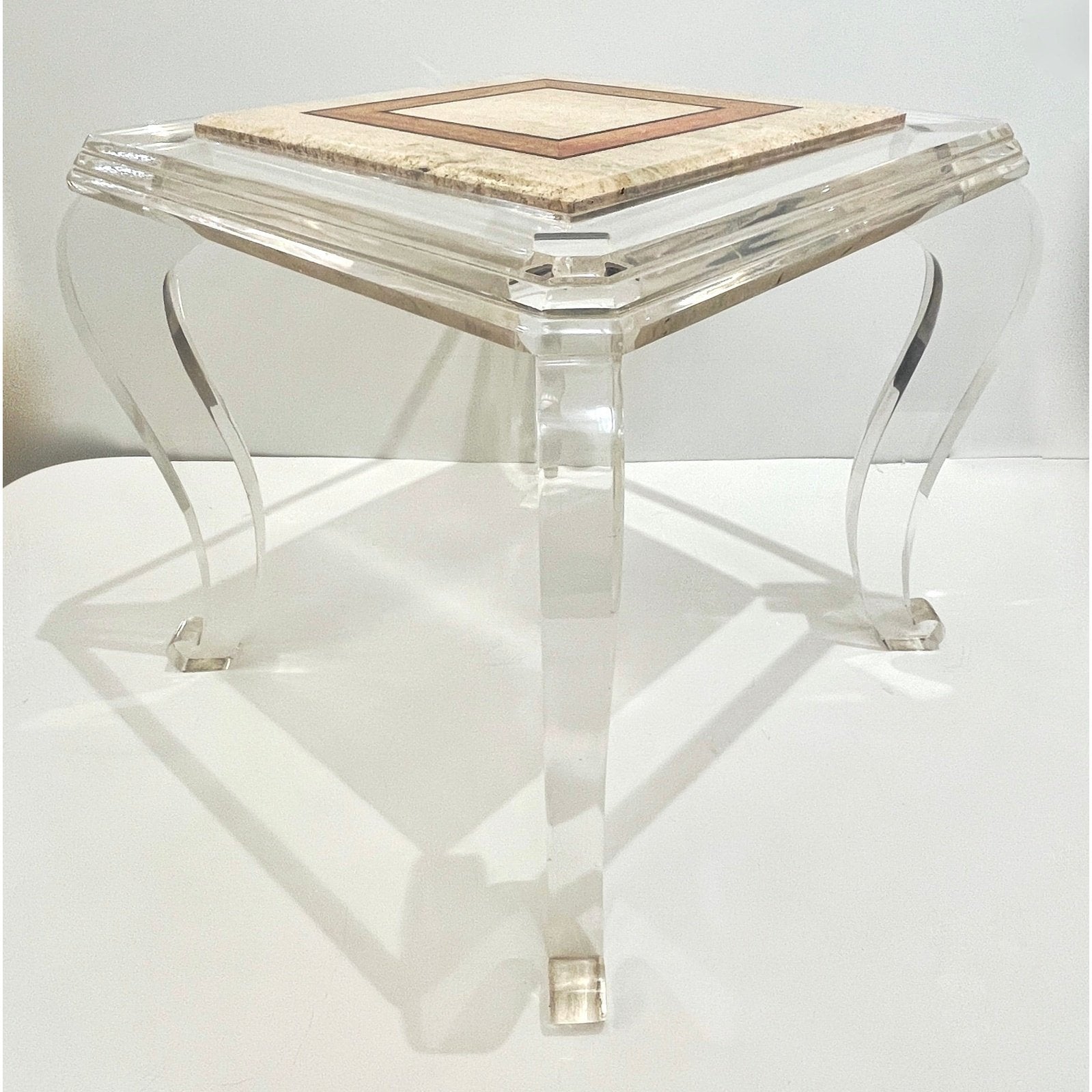 1970s Vintage Italian Lucite Pair of Tables with Encased Travertine ...