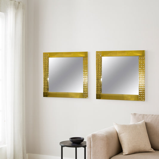 Italian 1970s Vintage Brass Square Wall Mirror with Modern Gold Jewel-Like Detail