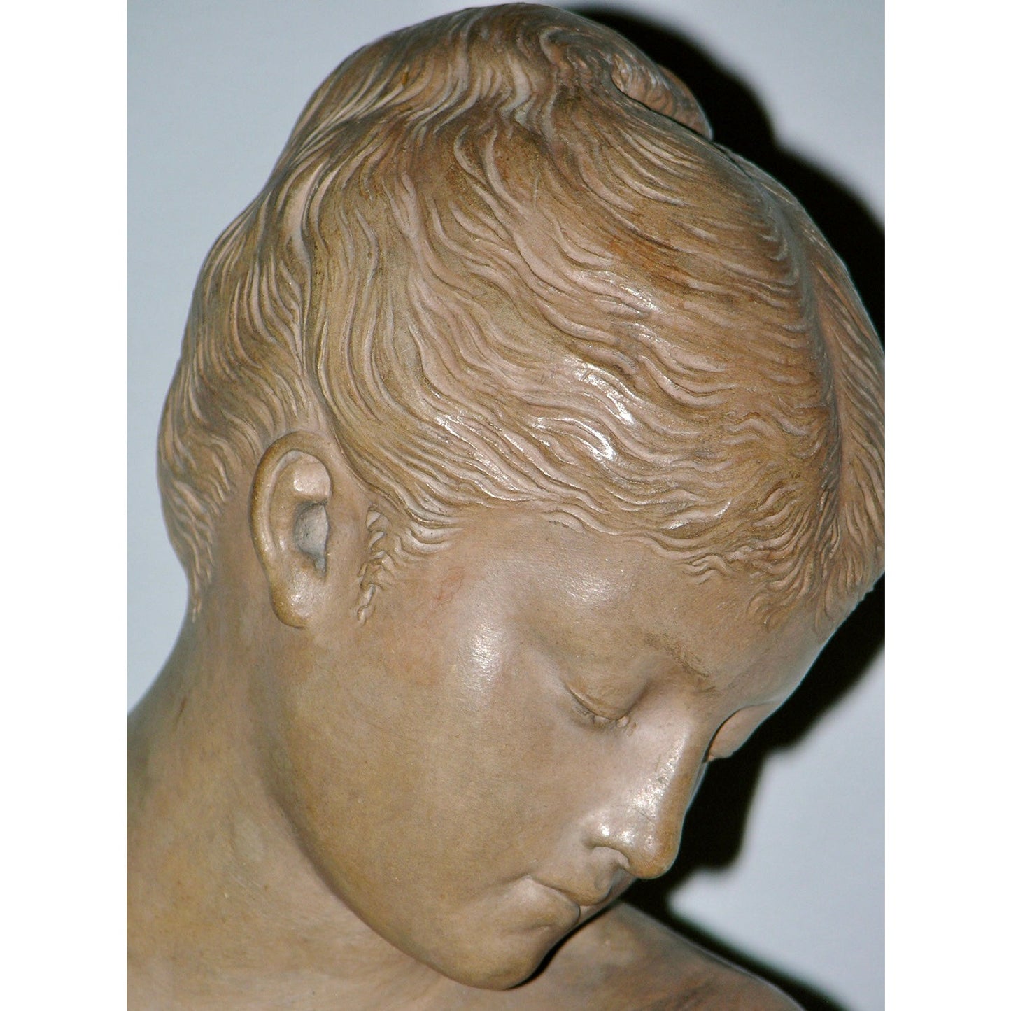 19th C French Antique Signed Taupe Terracotta Sculpture of Woman And Sparrows