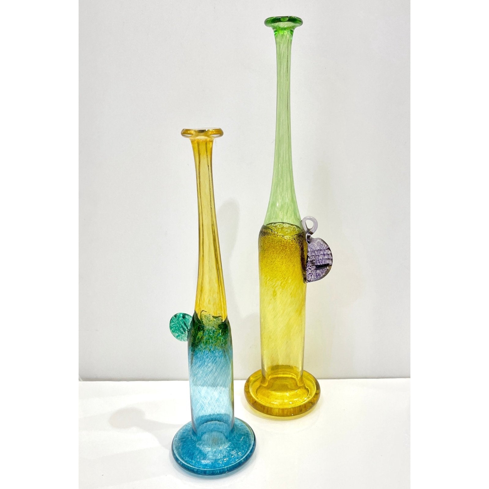 1970s Bertil Vallien Swedish Blue Green Yellow Art Glass