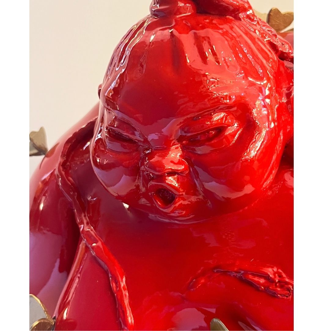 Contemporary Italian Paradox Resin Sculpture of Sumo Wrestler with Butterflies