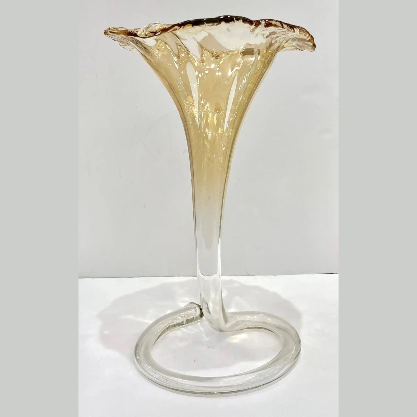 1940s Antique Italian Art Deco Amber Gold Crystal Murano Glass Tall Lily Vase