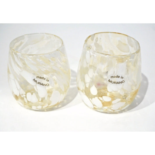Italian Mottled Murano Glass Modern Pair of Drinking Glasses with White Murrine
