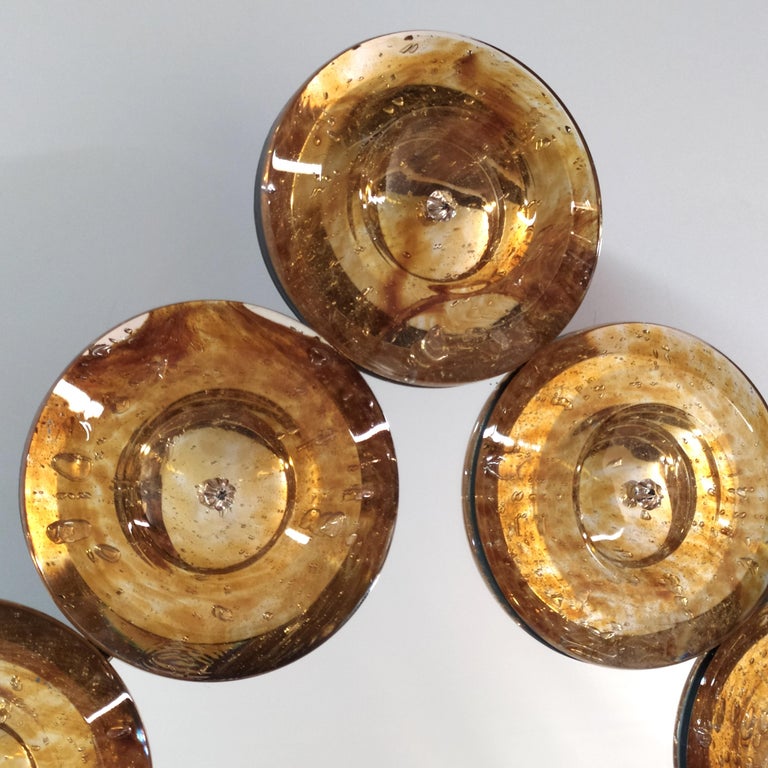 Contemporary Italian Custom Amber Murano Glass Disk Drop Shape Modern Mirror