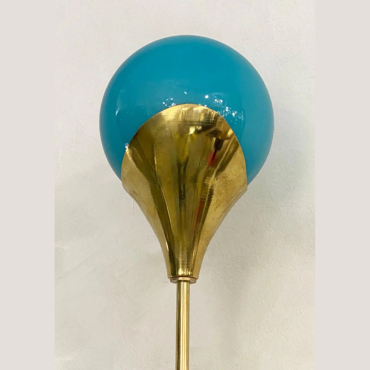 Contemporary Italian Single Two Globe Turquoise Murano Glass Brass Sconce