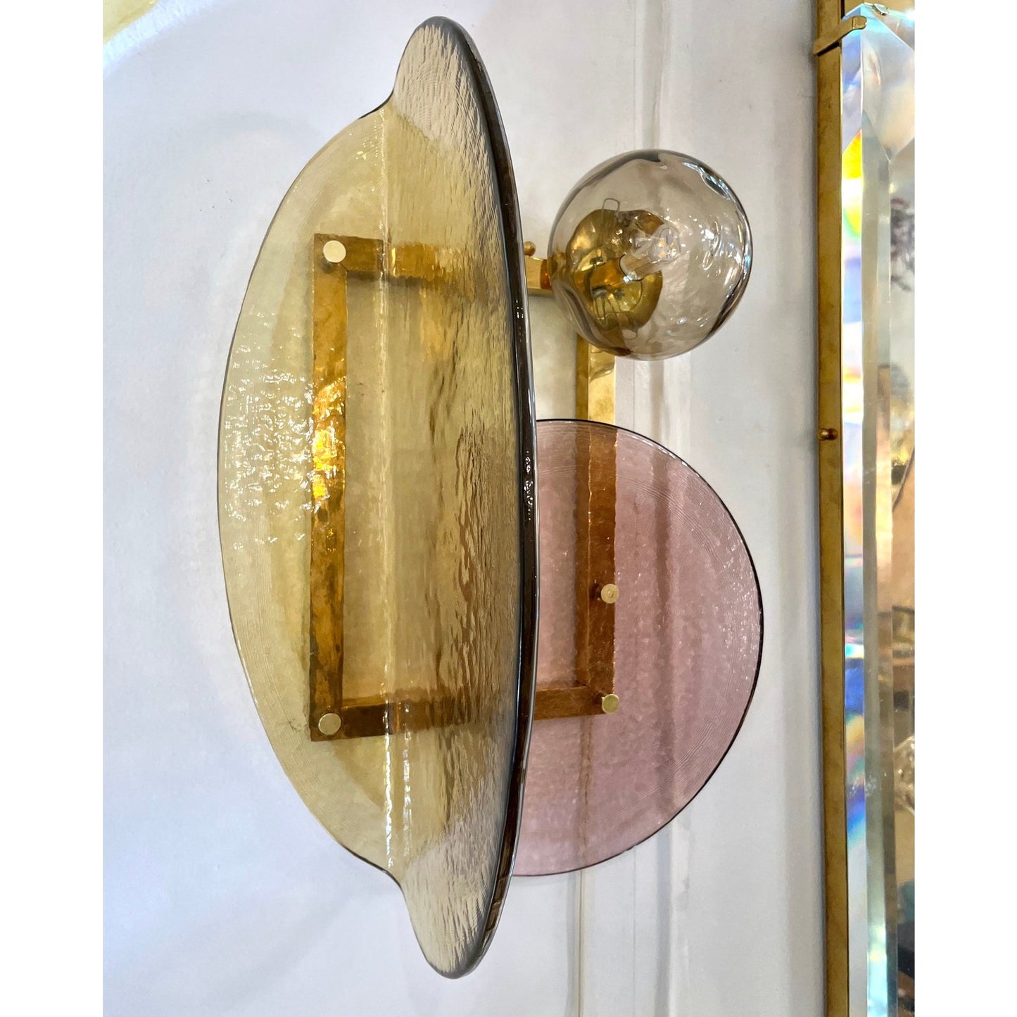 Contemporary Italian Mauve Plum Amber Murano Glass Post-Modern Gold Brass Sconce