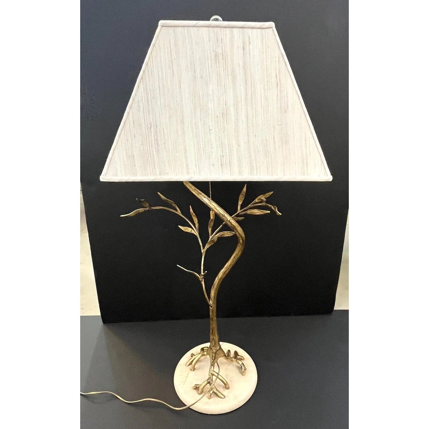 1970s Vintage French Jacques Duval Brasseur Gold Gilded Leaf Tree Lamp on Marble