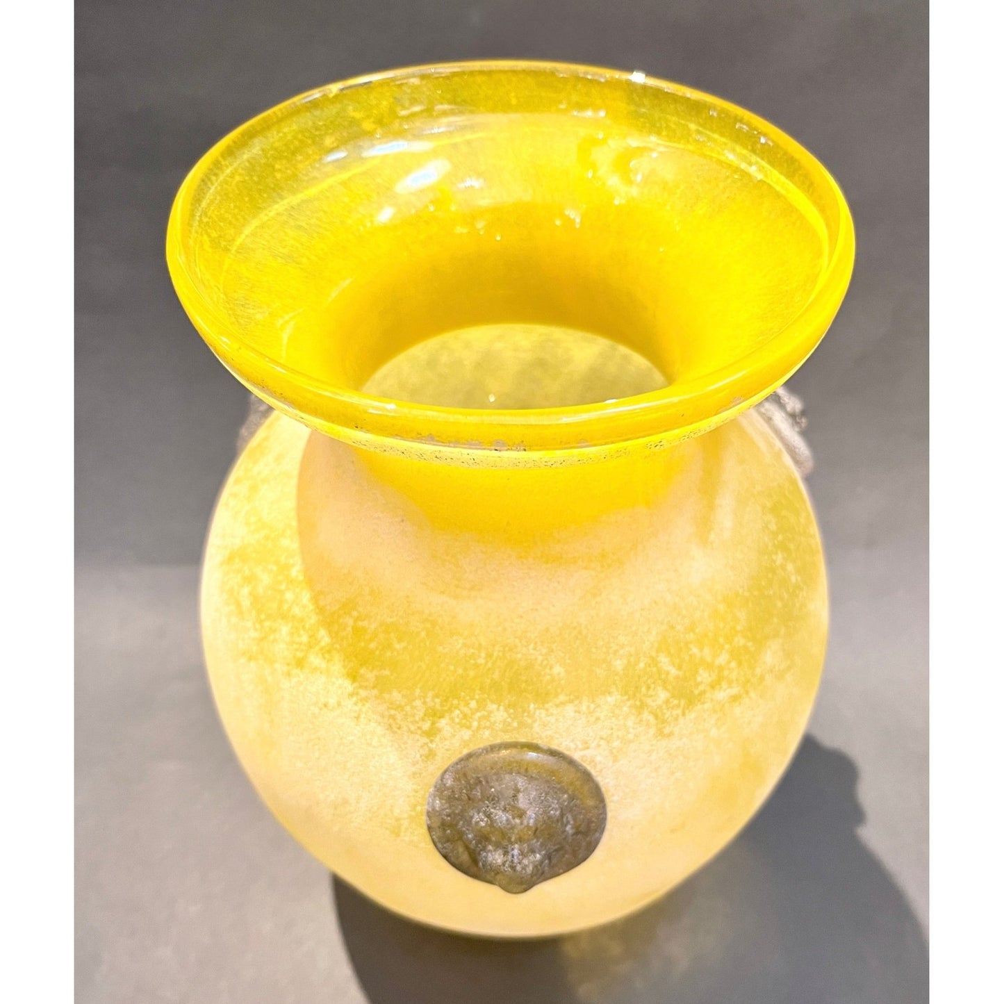 Seguso Style Italian Art Deco Style Vintage Lemon Yellow Scavo Murano Glass Vase