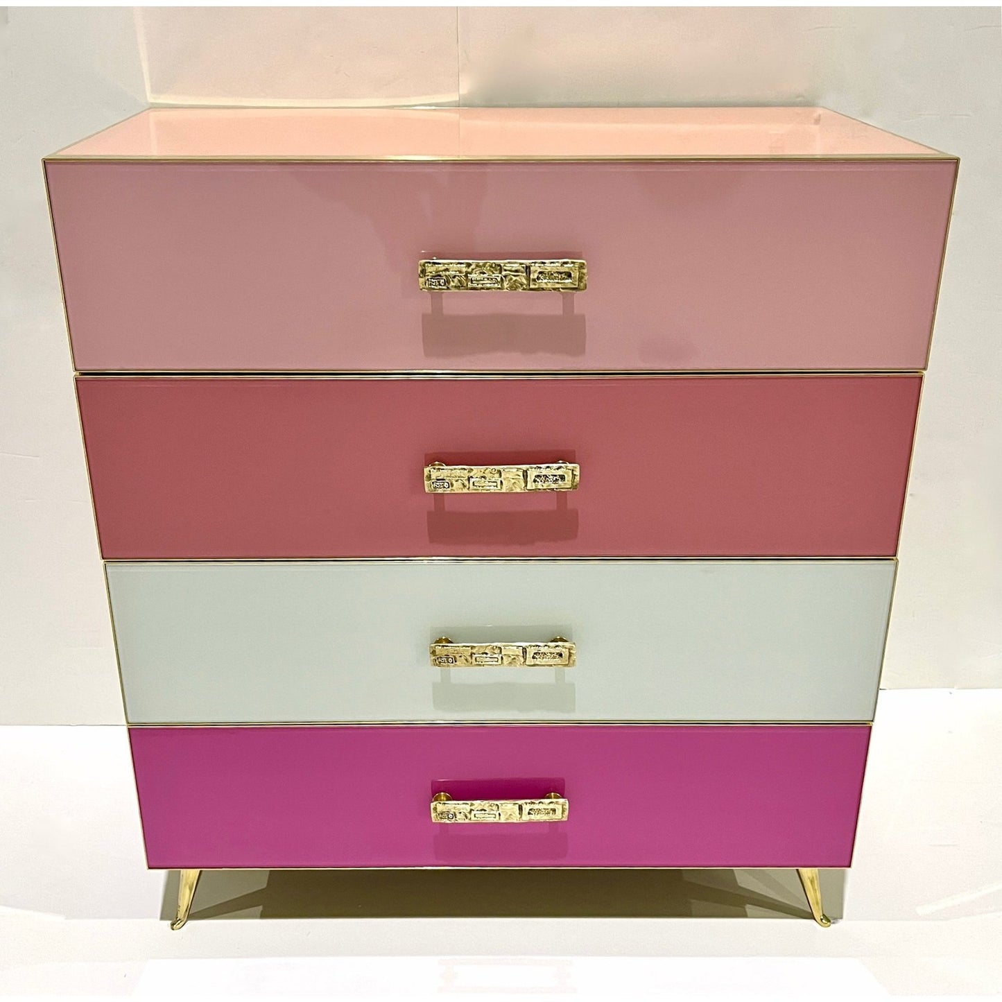 Bespoke Italian Post-Modern Pink Rose Blush White Glass 4-Drawer Semai – Cosulich Interiors & Antiques