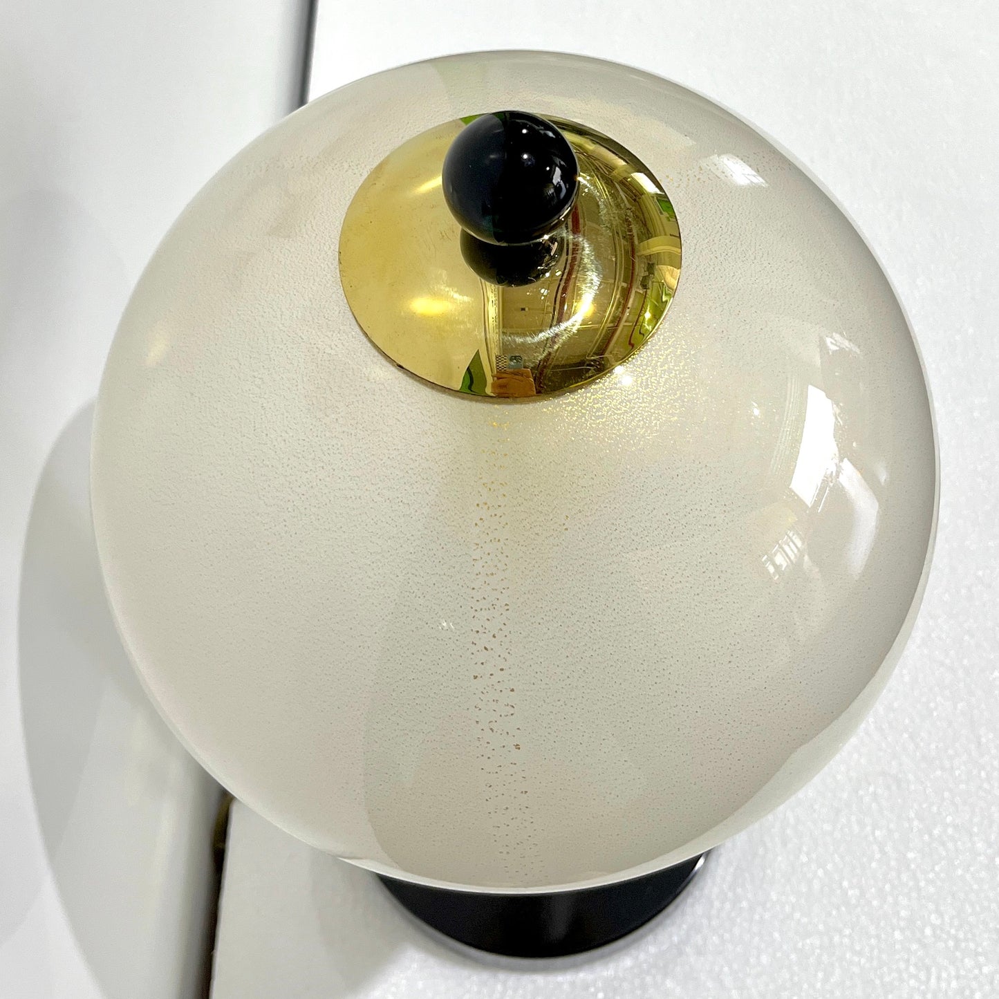 Italian Modern Pair of Art Deco Design Black White Gold Murano Glass Dome Lamps