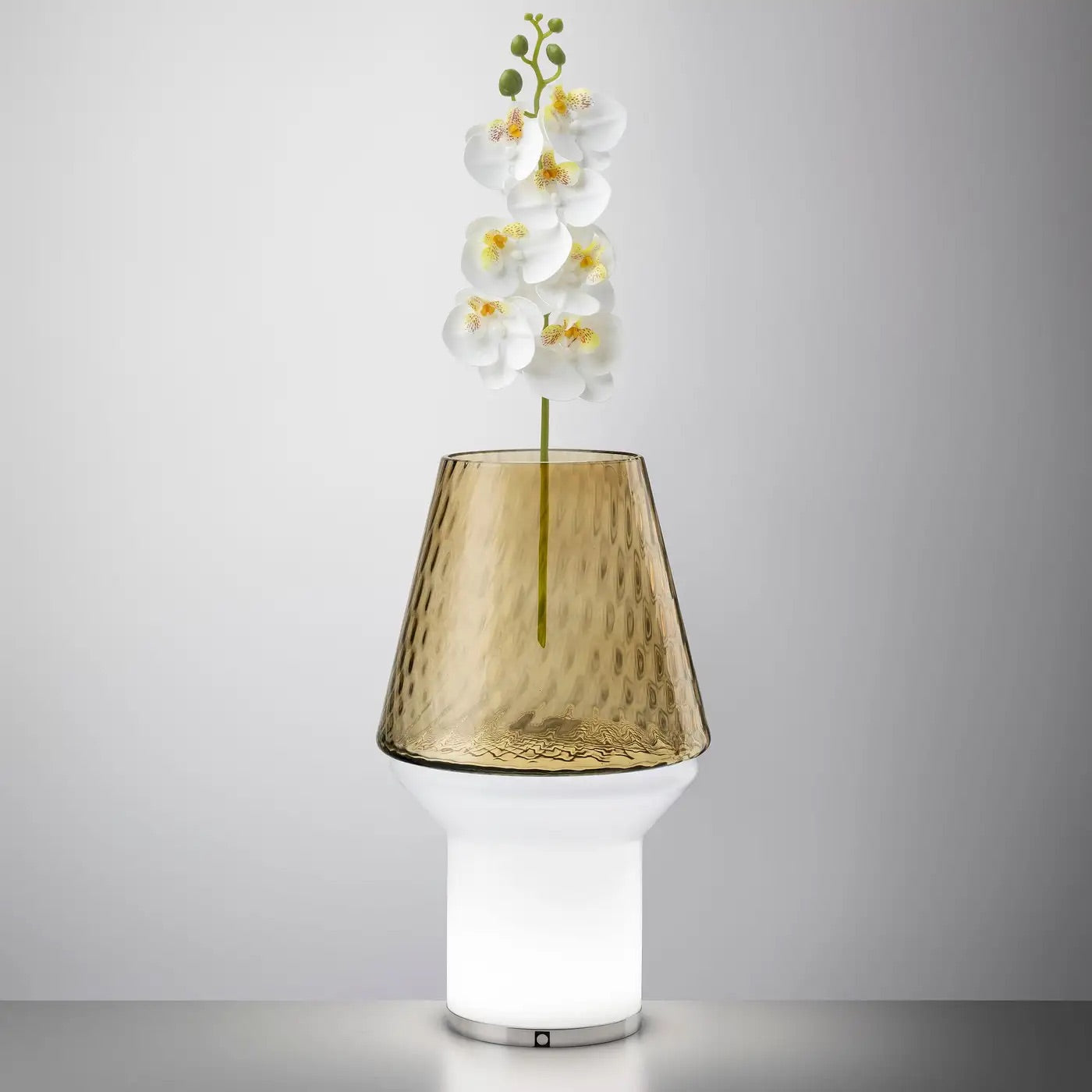 Italian Wireless Dimmable White Amber Gold Glass Portable Table Lamp/Lit Vase