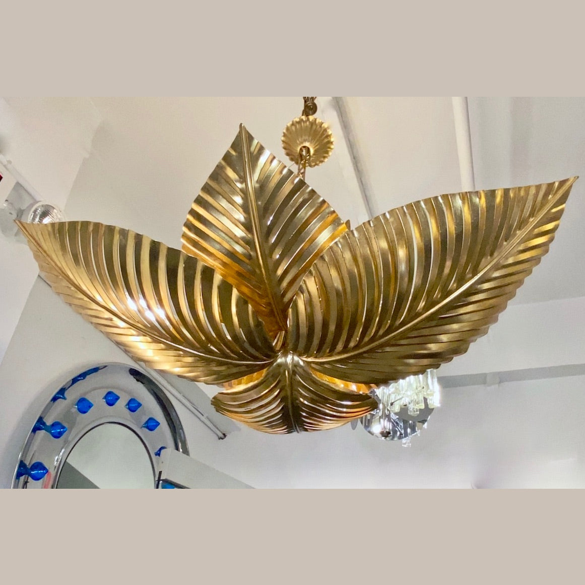 Contemporary Italian Art Deco Design Hand Made Gold Metal Tiered Leaf Chandelier