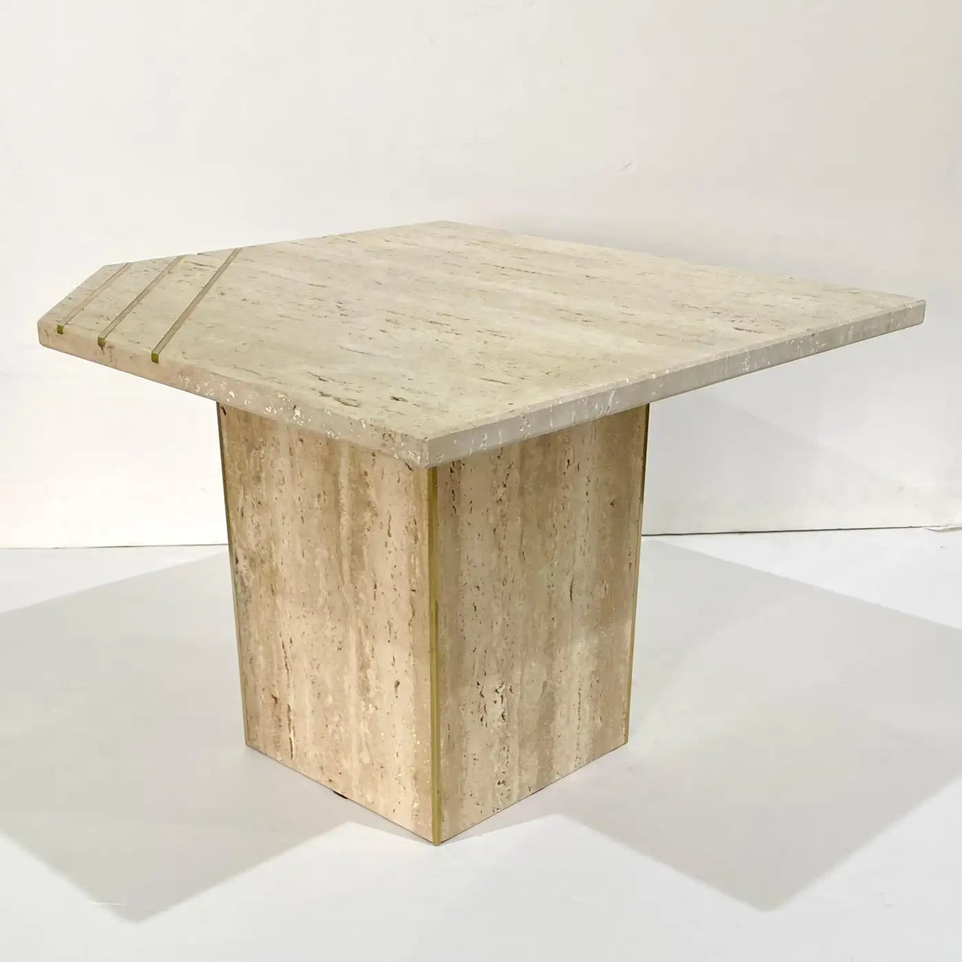 Italian Contemporary Modern Travertine Nesting Tables Set with Brass Insets