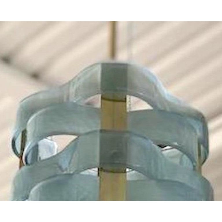 Contemporary Italian Fontana Arte Style Light Blue Murano Glass Brass Pendant