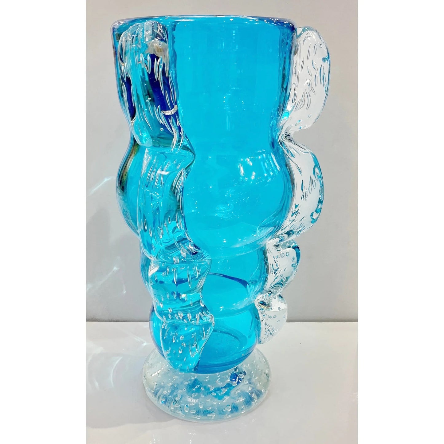 Signed Italian Sky Blue Murano Glass Vase by Flavio Costantini