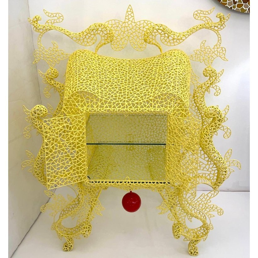 1990s Spazzapan Italian Pop Art Yellow Metal 2-Door Baroque Cabinet