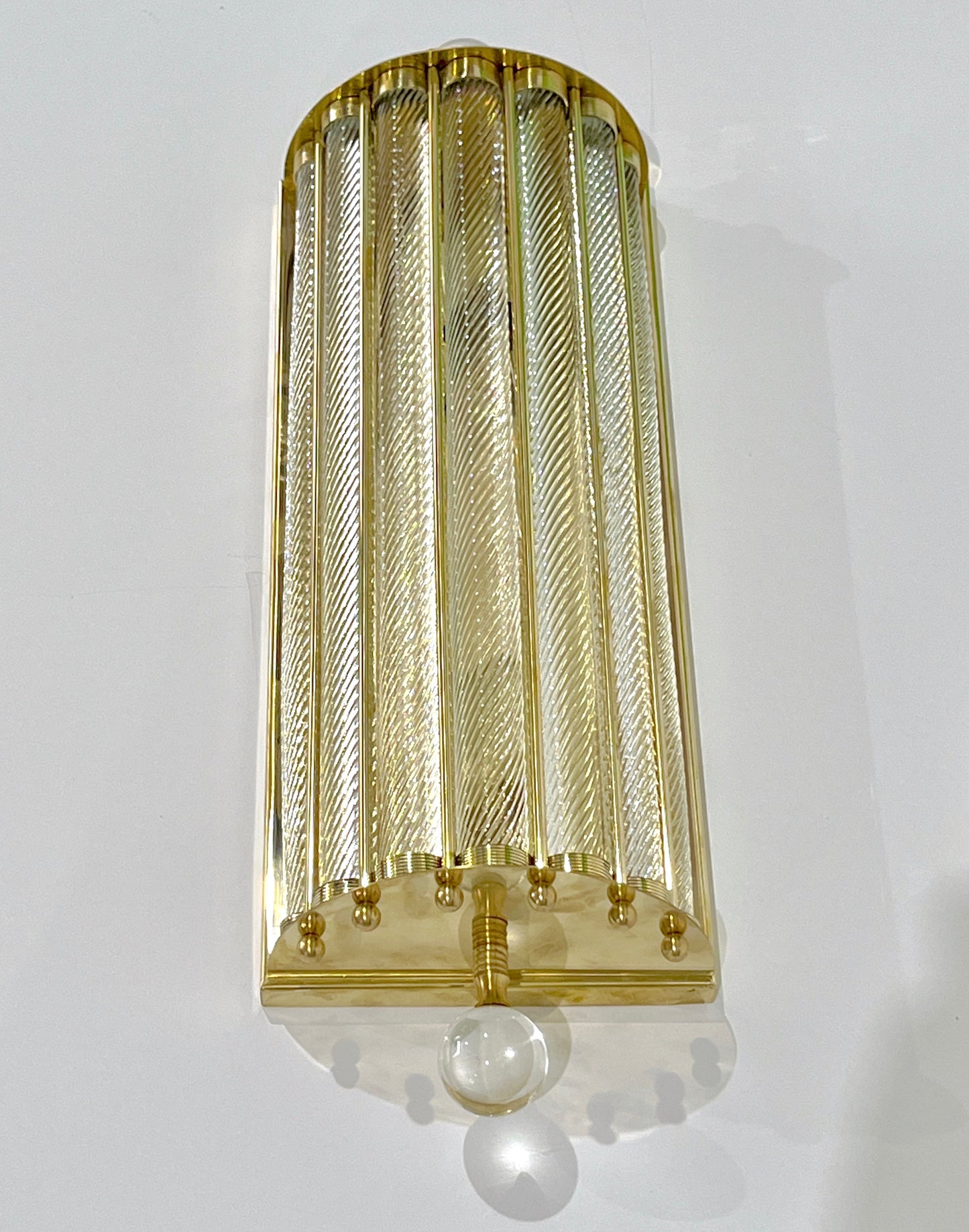 New Italian Art Deco Design Crystal Ball Murano Glass Half Moon Brass Sconces