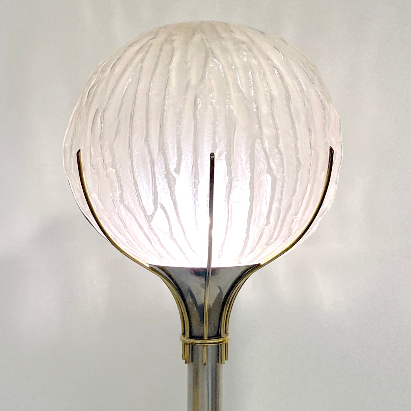 Angelo Brotto Italian Vintage Crystal Murano Glass Globe Nickel Brass Floor Lamp