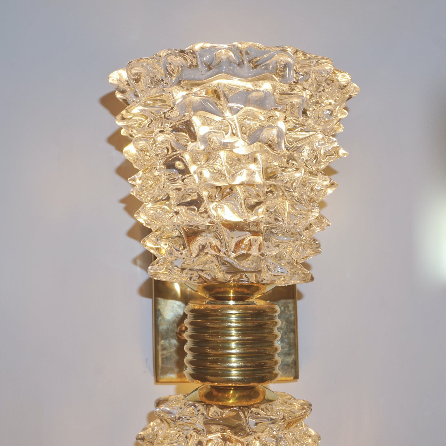 Contemporary Italian Rostrato Crystal Murano Glass & Brass Double-Lit Sconce
