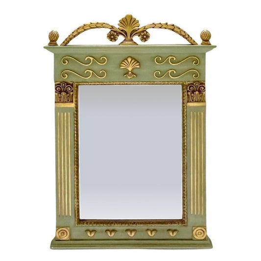 1970s Provincial French Decorative Parcel-Gilt Trumeau Wall Mirror in Green and Gold