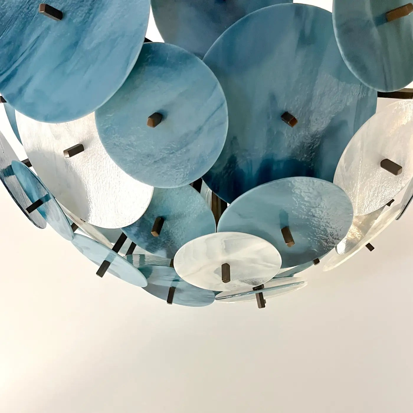 Italian White Teal Turquoise Blue Murano Glass Sputnik Half Dome Chandelier