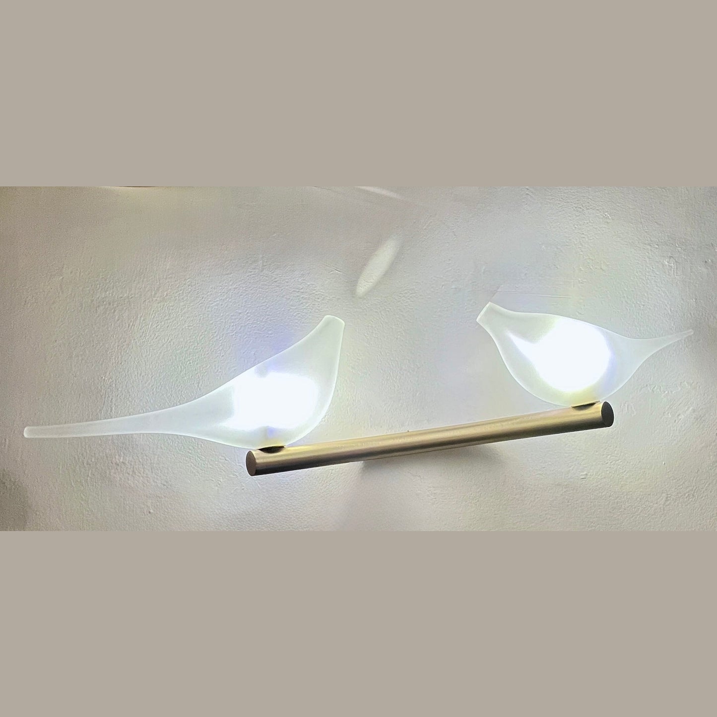 Italian Pair Of Organic Frosted Glass Bird Satin Gold Sconce