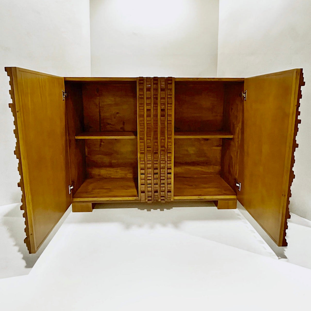 Contemporary Italian 2-Door Modern Cabinet/Sideboard in Solid Carved Beech Wood